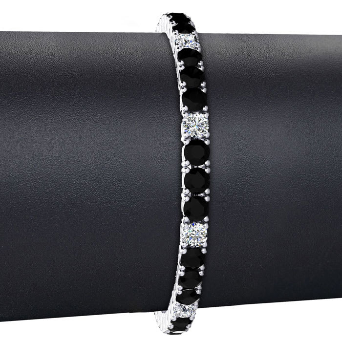 10 1/2 Carat Mens Black Diamond Tennis Bracelet, White Diamond, In 14 Karat White Gold, 8 Inches