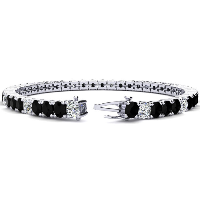 11 3/4 Carat Mens Black Diamond Tennis Bracelet, White Diamond, In 14 Karat White Gold, 9 Inches
