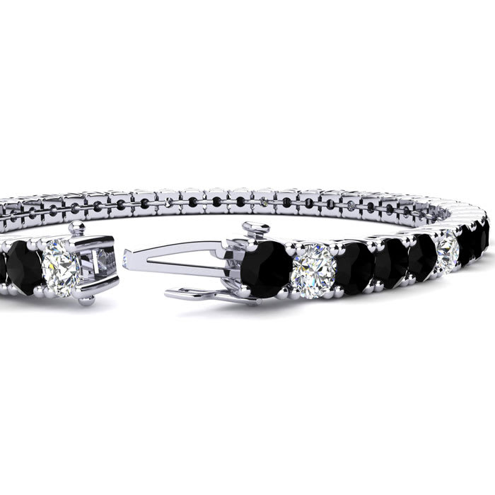 11 3/4 Carat Mens Black Diamond Tennis Bracelet, White Diamond, In 14 Karat White Gold, 9 Inches
