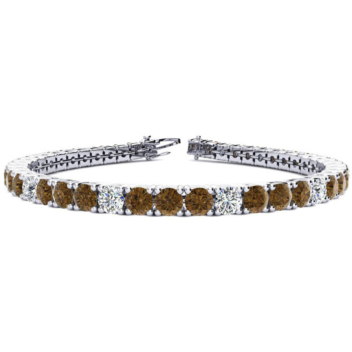 11 3/4 Carat Chocolate Bar Brown Champagne and White Diamond Alternating Mens Tennis Bracelet In 14 Karat White Gold, 9 Inches