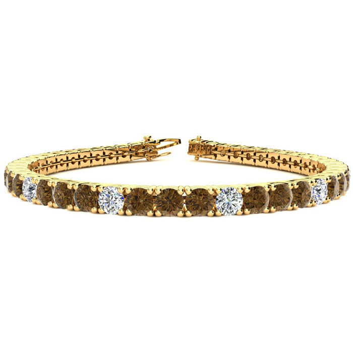 10 1/2 Carat Chocolate Bar Brown Champagne and White Diamond Alternating Mens Tennis Bracelet In 14 Karat Yellow Gold, 8 Inches