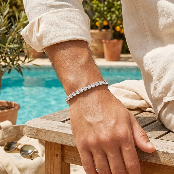 9 3/4 Carat Diamond Mens Tennis Bracelet In 14 Karat White Gold, 7 1/2 Inches