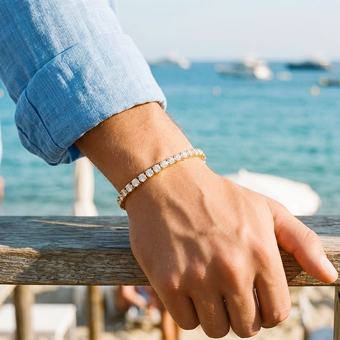 11 Carat Diamond Mens Tennis Bracelet In 14 Karat Yellow Gold, 8 1/2 Inches