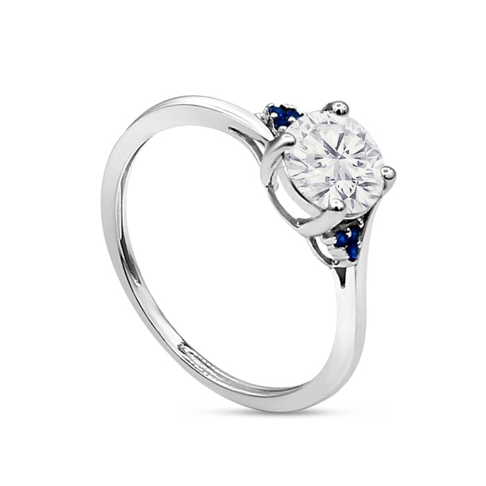 3/4 Carat Moissanite and Created Sapphire Ring In Sterling Silver