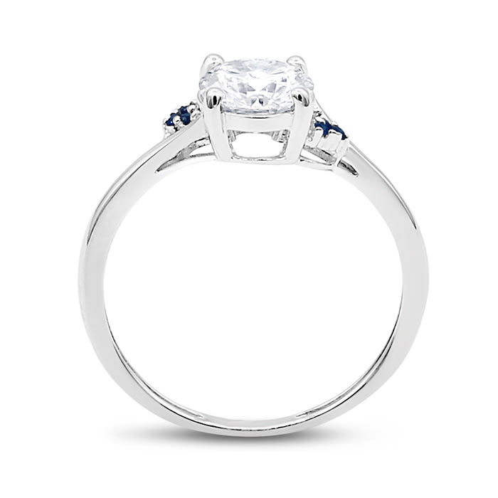 3/4 Carat Moissanite and Created Sapphire Ring In Sterling Silver