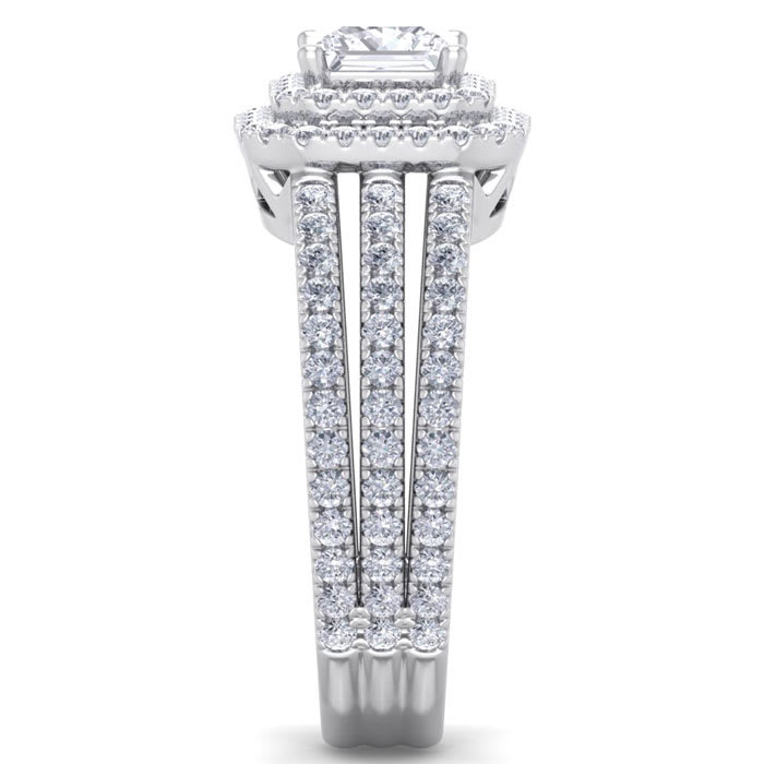 2 Carat Princess Shape Double Halo Diamond Engagement Ring In 14 Karat White Gold