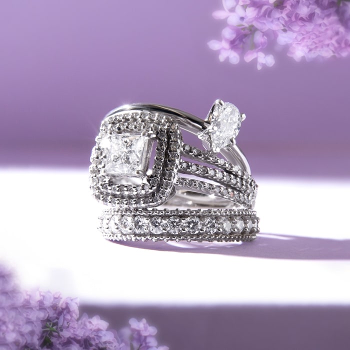 2 Carat Princess Shape Double Halo Diamond Engagement Ring In 14 Karat White Gold