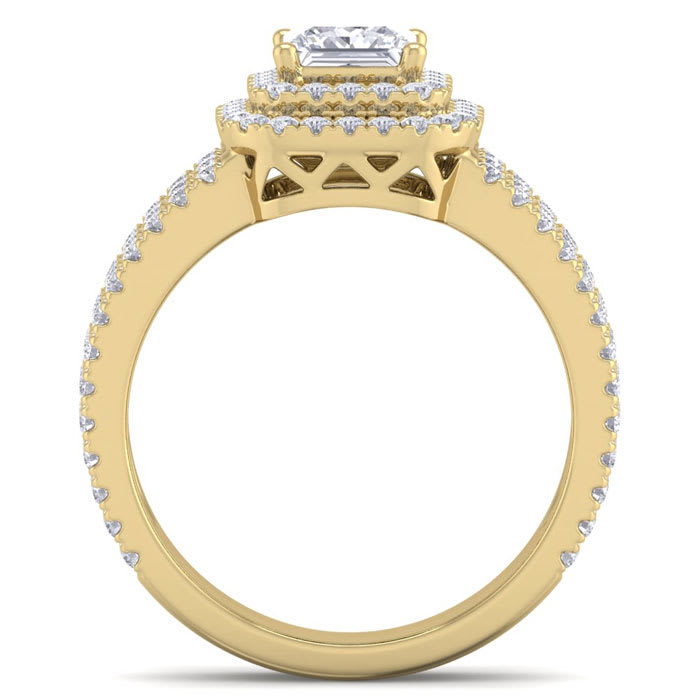 2 Carat Princess Shape Double Halo Diamond Engagement Ring In 14 Karat Yellow Gold