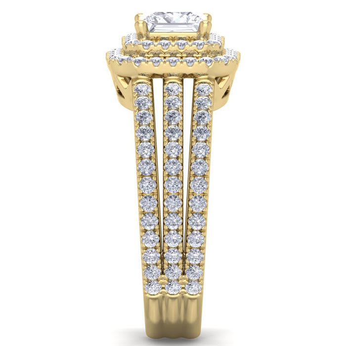 2 Carat Princess Shape Double Halo Diamond Engagement Ring In 14 Karat Yellow Gold