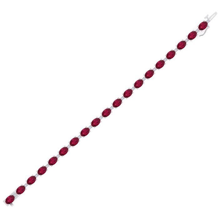 Ruby Bracelet; Ruby Tennis Bracelet; 11 Carat Oval Shape Ruby and Diamond Bracelet In 14 Karat White Gold