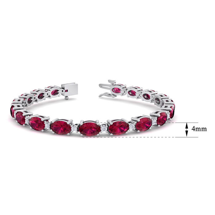 Ruby Bracelet; Ruby Tennis Bracelet; 11 Carat Oval Shape Ruby and Diamond Bracelet In 14 Karat White Gold