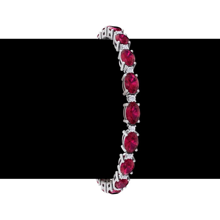Ruby Bracelet; Ruby Tennis Bracelet; 11 Carat Oval Shape Ruby and Diamond Bracelet In 14 Karat White Gold
