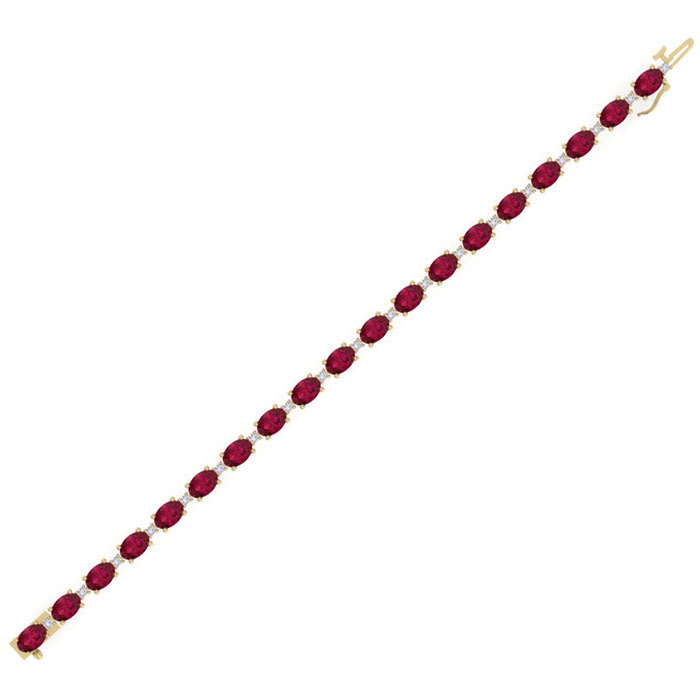 Ruby Bracelet; Ruby Tennis Bracelet; 11 Carat Oval Shape Ruby and Diamond Bracelet In 14 Karat Yellow Gold