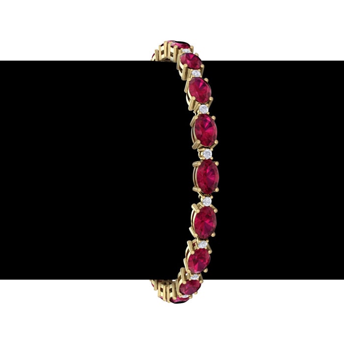 Ruby Bracelet; Ruby Tennis Bracelet; 11 Carat Oval Shape Ruby and Diamond Bracelet In 14 Karat Yellow Gold