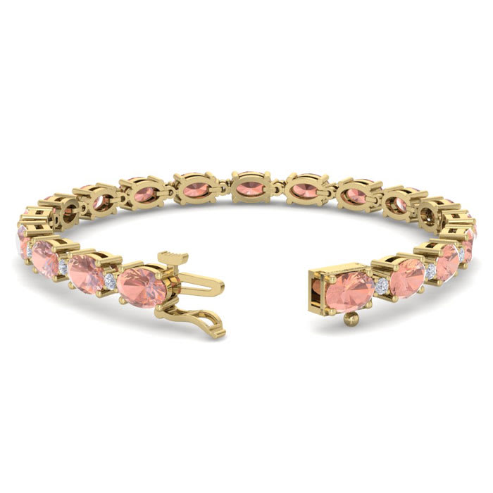9 Carat Oval Shape Morganite Bracelet With Diamonds In 14 Karat Yellow Gold, 7 Inches