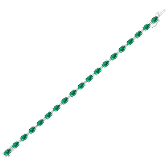 9 Carat Oval Shape Emerald and Diamond Bracelet In 14 Karat White Gold, 7 Inches