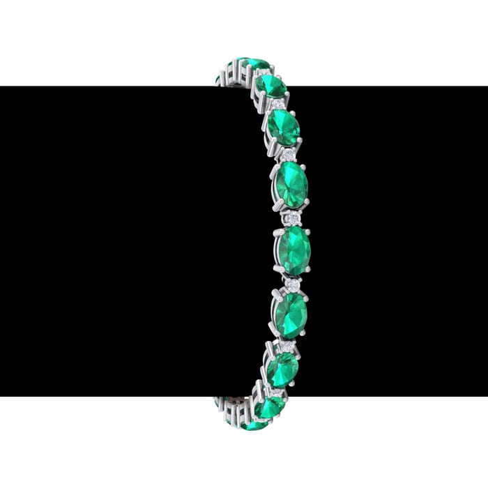 9 Carat Oval Shape Emerald and Diamond Bracelet In 14 Karat White Gold, 7 Inches