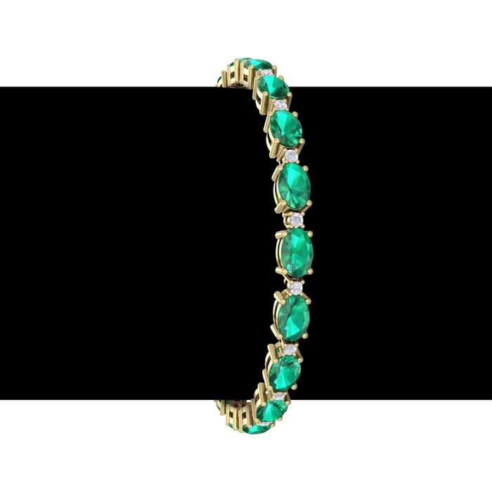 9 Carat Oval Shape Emerald and Diamond Bracelet In 14 Karat Yellow Gold, 9 Carat Oval Shape Emerald and Diamond Bracelet In 14 Karat Yellow Gold, 7 Inches