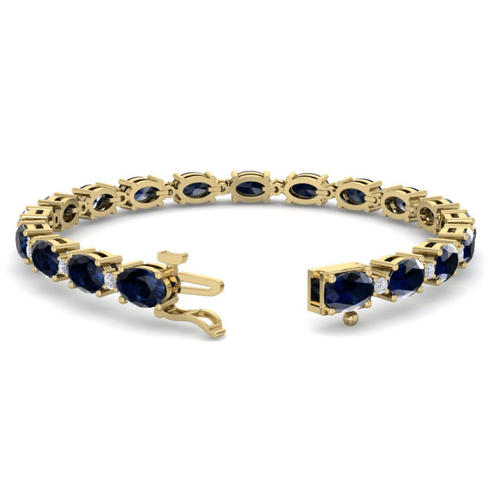 12 Carat Oval Shape Sapphire and Diamond Bracelet In 14 Karat Yellow Gold, 7 Inches