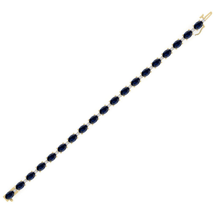 12 Carat Oval Shape Sapphire and Diamond Bracelet In 14 Karat Yellow Gold, 7 Inches