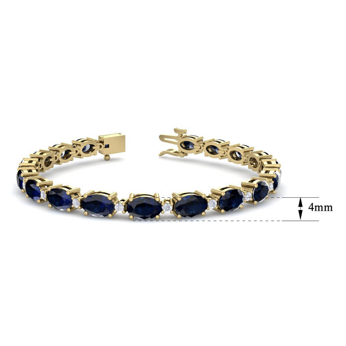 12 Carat Oval Shape Sapphire and Diamond Bracelet In 14 Karat Yellow Gold, 7 Inches
