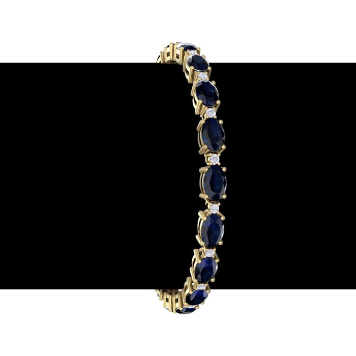 12 Carat Oval Shape Sapphire and Diamond Bracelet In 14 Karat Yellow Gold, 7 Inches