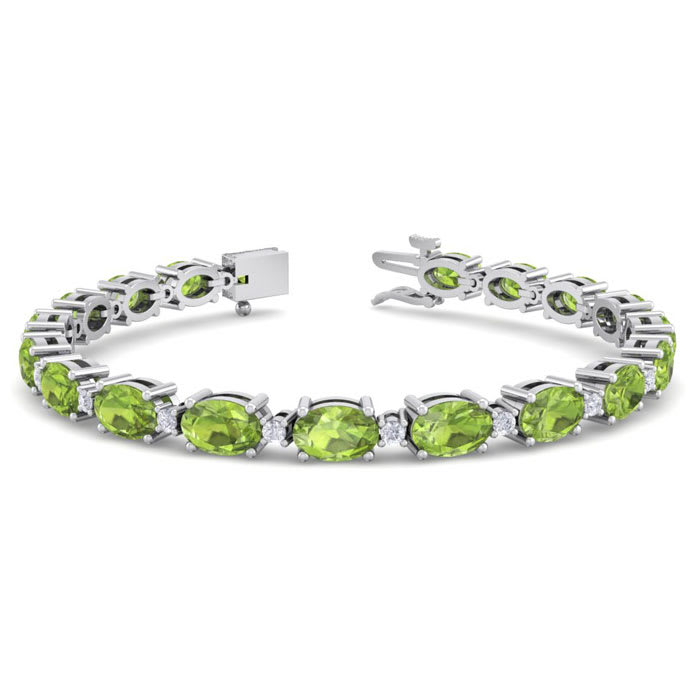 Peridot Bracelet August Birthstone 10 Carat Oval Shape Peridot and Diamond Bracelet In 14 Karat White Gold SuperJeweler