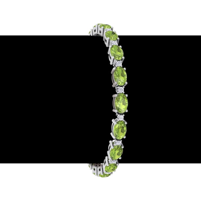 10 Carat Oval Shape Peridot and Diamond Bracelet In 14 Karat White Gold, 7 Inches