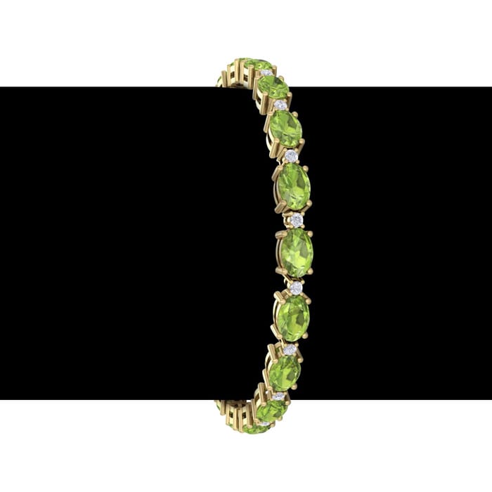 10 Carat Oval Shape Peridot and Diamond Bracelet In 14 Karat Yellow Gold, 7 Inches