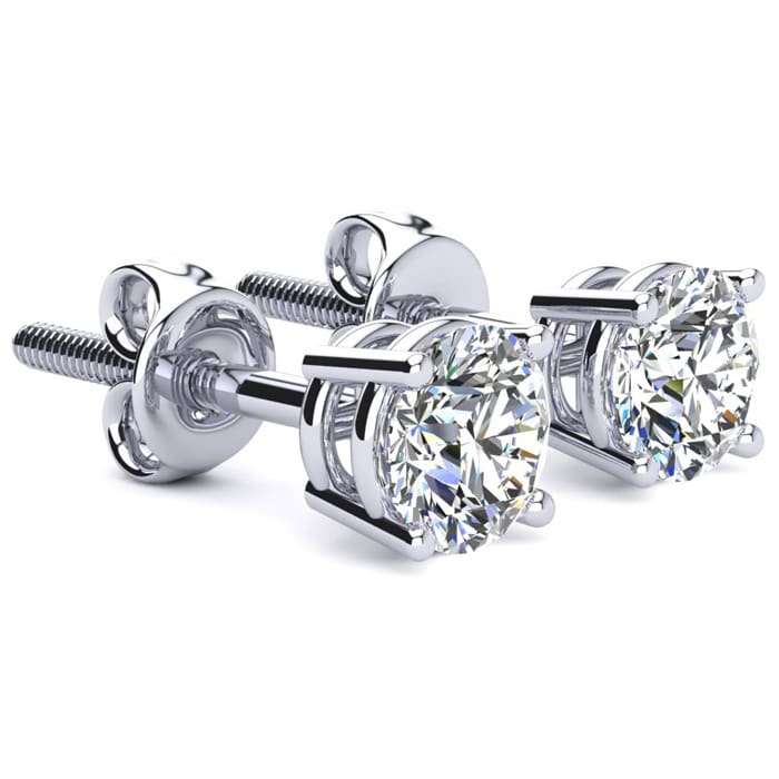 1 Carat Colorless Diamond Stud Earrings In 14 Karat White Gold