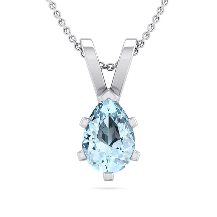 Aquamarine Necklace: Aquamarine Jewelry: 1/2 Carat Pear Shape Aquamarine Necklace In Sterling Silver, 18 Inches