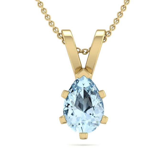 Aquamarine Necklace: Aquamarine Jewelry: 1/2 Carat Pear Shape Aquamarine Necklace In 14K Yellow Gold Over Sterling Silver, 18 Inches