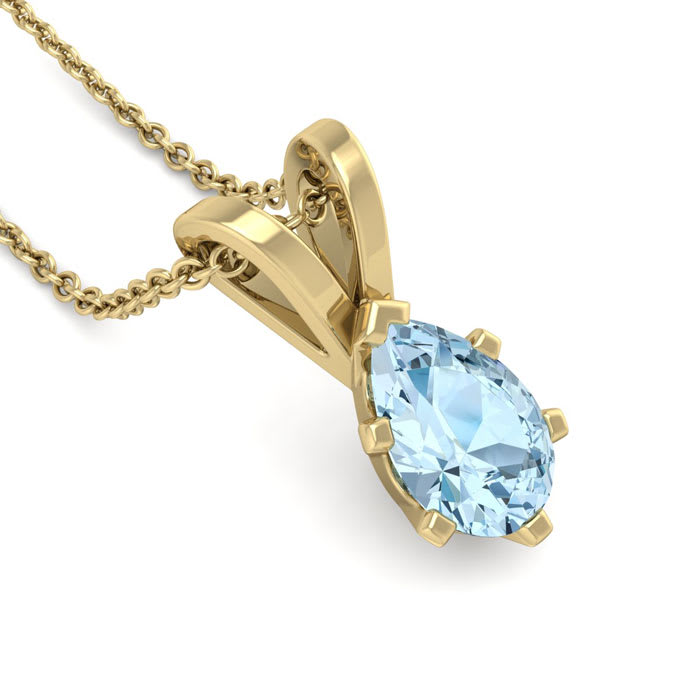 Aquamarine Necklace: Aquamarine Jewelry: 1/2 Carat Pear Shape Aquamarine Necklace In 14K Yellow Gold Over Sterling Silver, 18 Inches