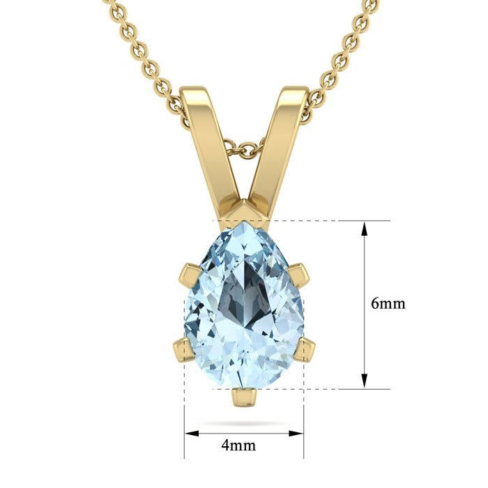 Aquamarine Necklace: Aquamarine Jewelry: 1/2 Carat Pear Shape Aquamarine Necklace In 14K Yellow Gold Over Sterling Silver, 18 Inches