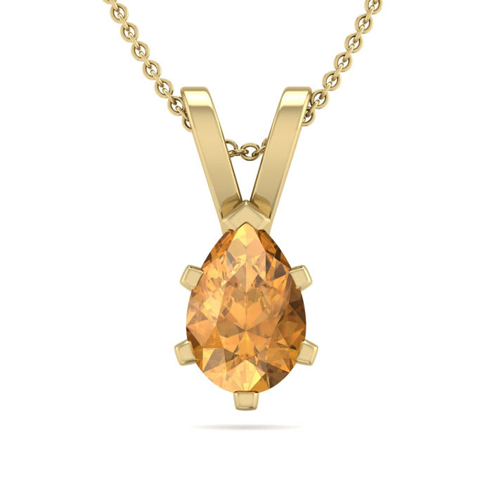 1/2 Carat Pear Shape Citrine Necklace In 14K Yellow Gold Over Sterling Silver, 18 Inches