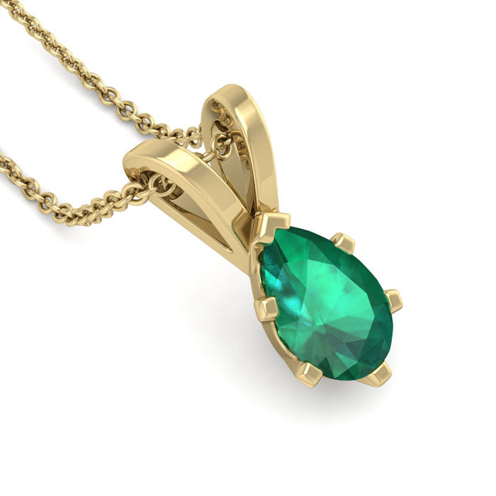 1/2 Carat Pear Shape Emerald Necklaces In 14 Karat Yellow Gold Over Sterling Silver, 18 Inch Chain