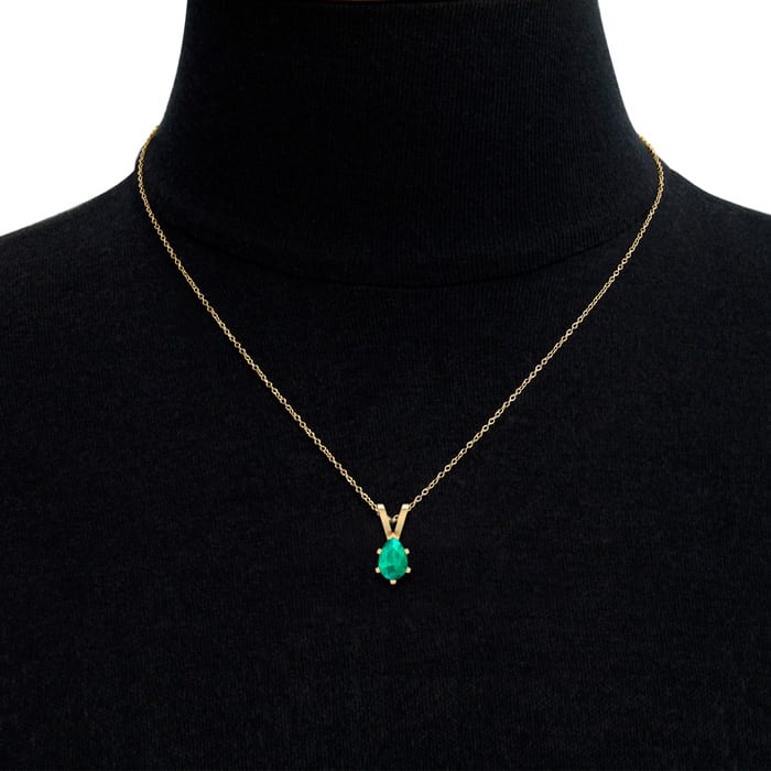 1/2 Carat Pear Shape Emerald Necklaces In 14 Karat Yellow Gold Over Sterling Silver, 18 Inch Chain
