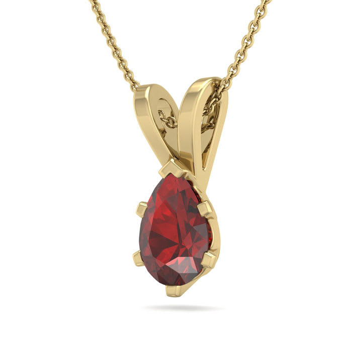 Garnet Necklace: Garnet Jewelry: 1/2 Carat Pear Shape Garnet Necklace In 14K Yellow Gold Over Sterling Silver, 18 Inches