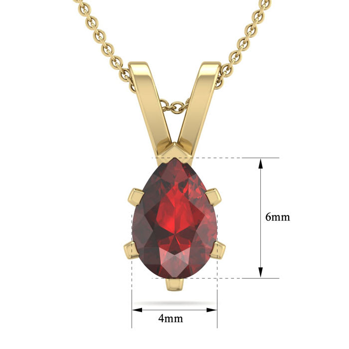 Garnet Necklace: Garnet Jewelry: 1/2 Carat Pear Shape Garnet Necklace In 14K Yellow Gold Over Sterling Silver, 18 Inches