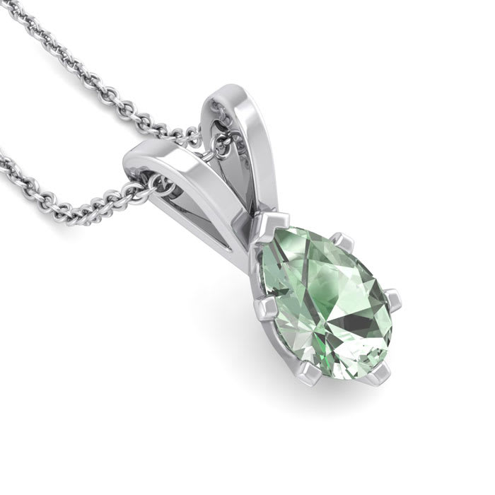 1/2 Carat Pear Shape Green Amethyst Necklace In Sterling Silver, 18 Inches