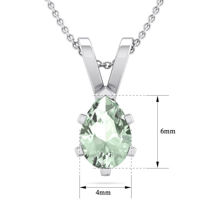 1/2 Carat Pear Shape Green Amethyst Necklace In Sterling Silver, 18 Inches