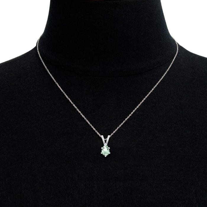 1/2 Carat Pear Shape Green Amethyst Necklace In Sterling Silver, 18 Inches