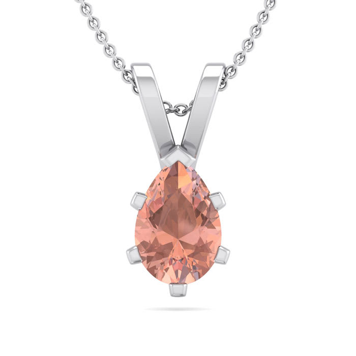 1/2 Carat Pear Shape Morganite Necklace In Sterling Silver With 18 Inch Chain