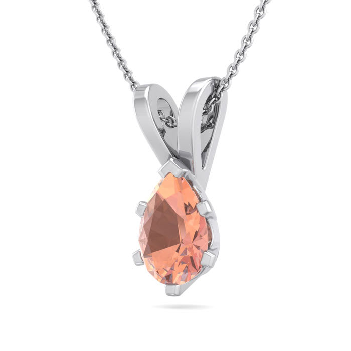 1/2 Carat Pear Shape Morganite Necklace In Sterling Silver With 18 Inch Chain