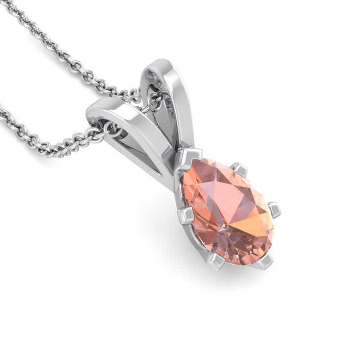 1/2 Carat Pear Shape Morganite Necklace In Sterling Silver With 18 Inch Chain