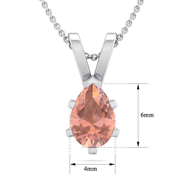 1/2 Carat Pear Shape Morganite Necklace In Sterling Silver With 18 Inch Chain