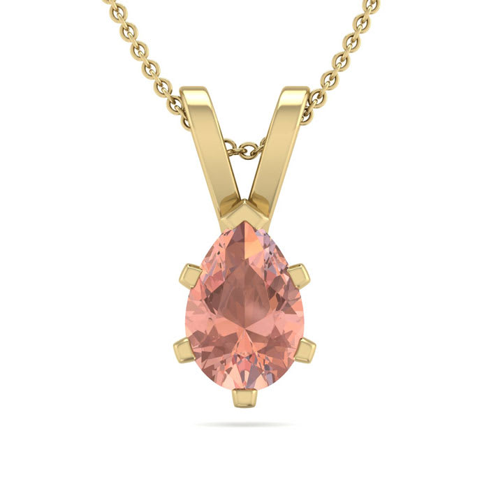 1/2 Carat Pear Shape Morganite Necklace In 14K Yellow Gold Over Sterling Silver With 18 Inch Chain