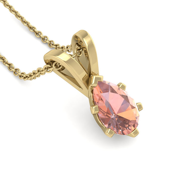 1/2 Carat Pear Shape Morganite Necklace In 14K Yellow Gold Over Sterling Silver With 18 Inch Chain