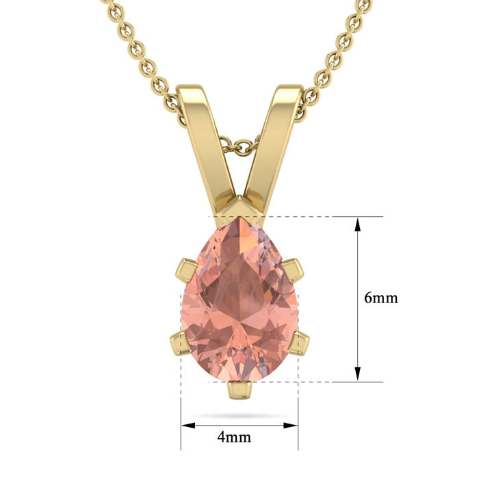 1/2 Carat Pear Shape Morganite Necklace In 14K Yellow Gold Over Sterling Silver With 18 Inch Chain