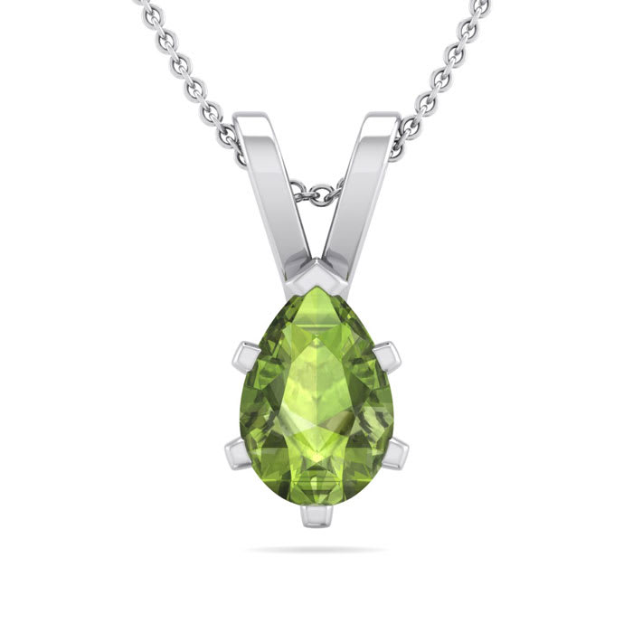 1/2 Carat Pear Shape Peridot Necklace In Sterling Silver, 18 Inches
